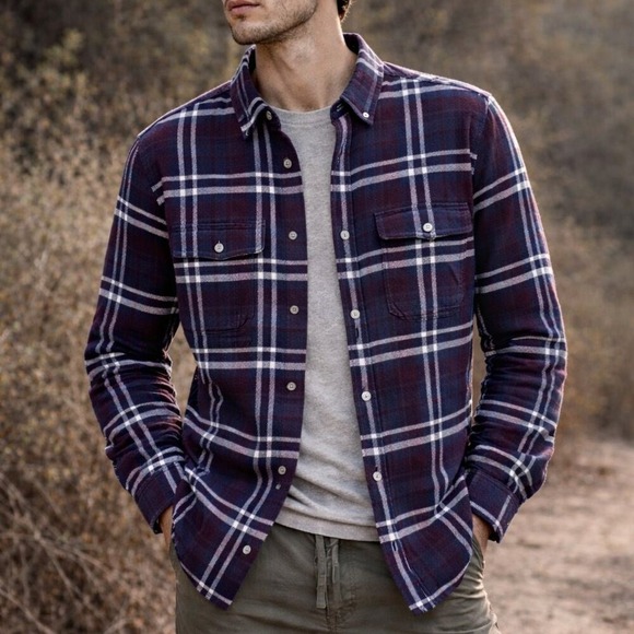 Everlane Other - Everlane Men's Navy Red The Brushed Button Down Flannel Shirt SZ Large Rugged